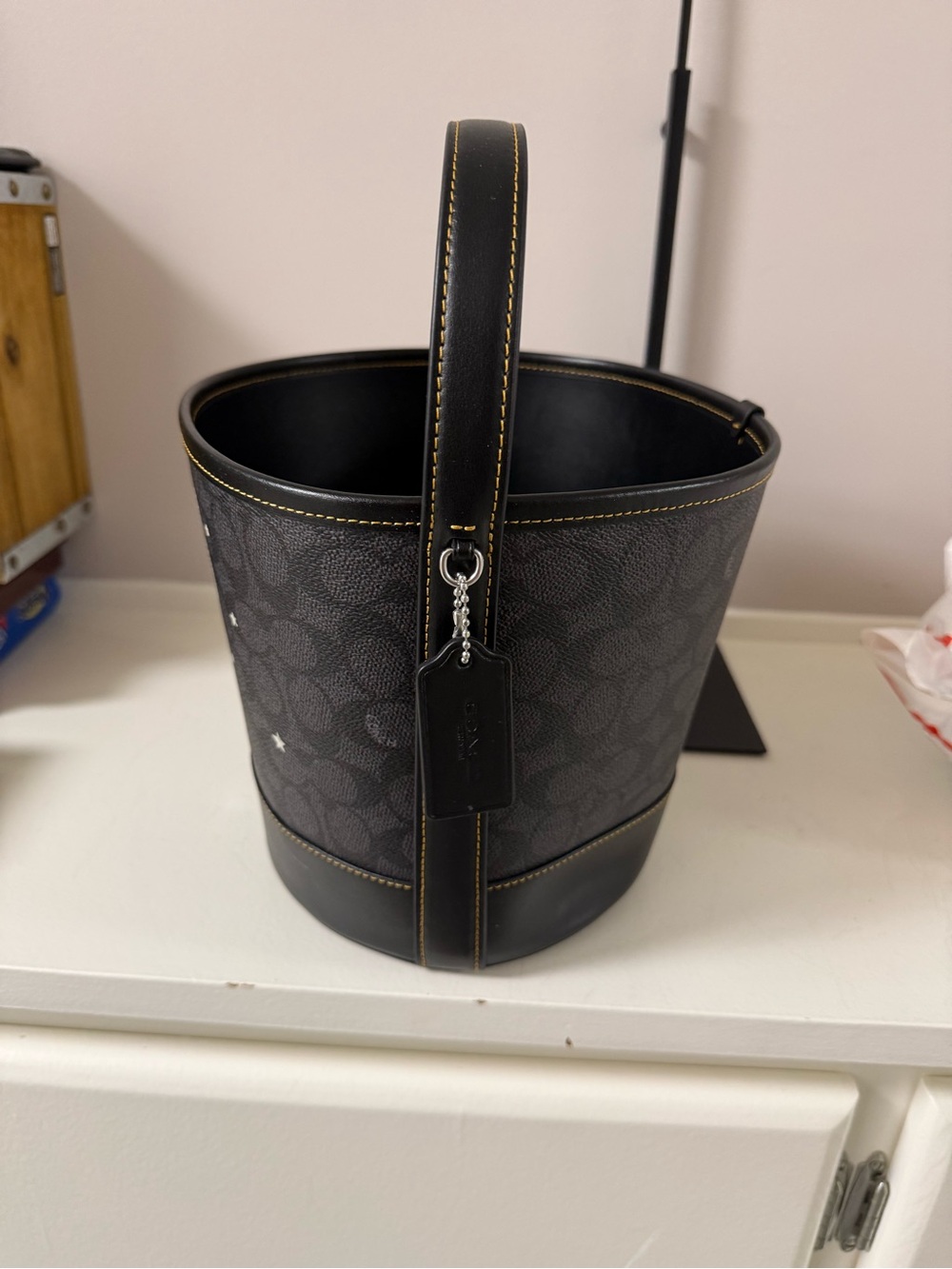 Coach Halloween Black Bucket Bag with Moon & Cat Graphic - Picture 6 of 6